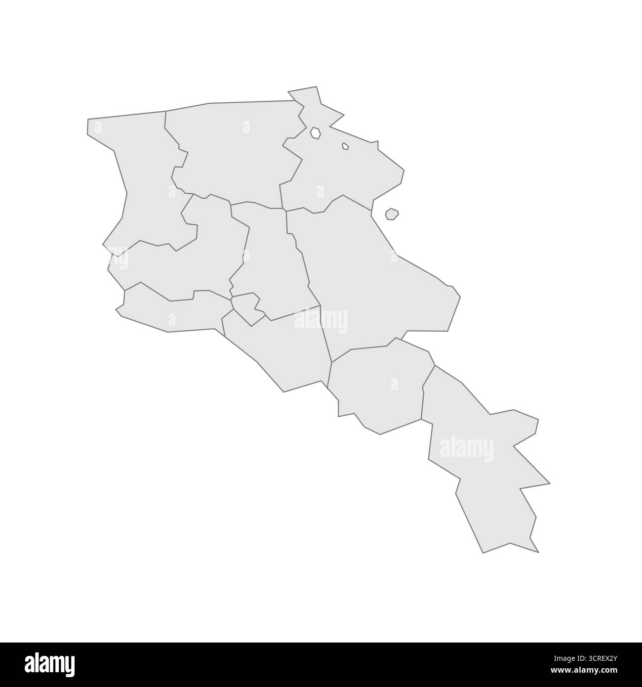 Armenien politische Karte der Verwaltungseinheiten - Provinzen und autonome Stadt Jerewan. Grau leerer Vektor bearbeitbare Karte EPS. Stock Vektor