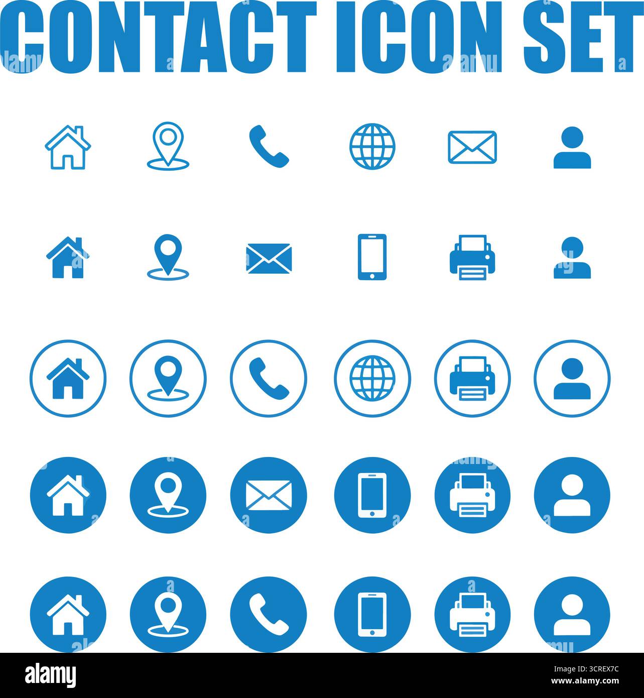 Symbol-Set Für Kontakte – Websymbole Sammlung Von Linien- Und Festkörperadressen, Telefon, E-Mail Und Standort Stock Vektor