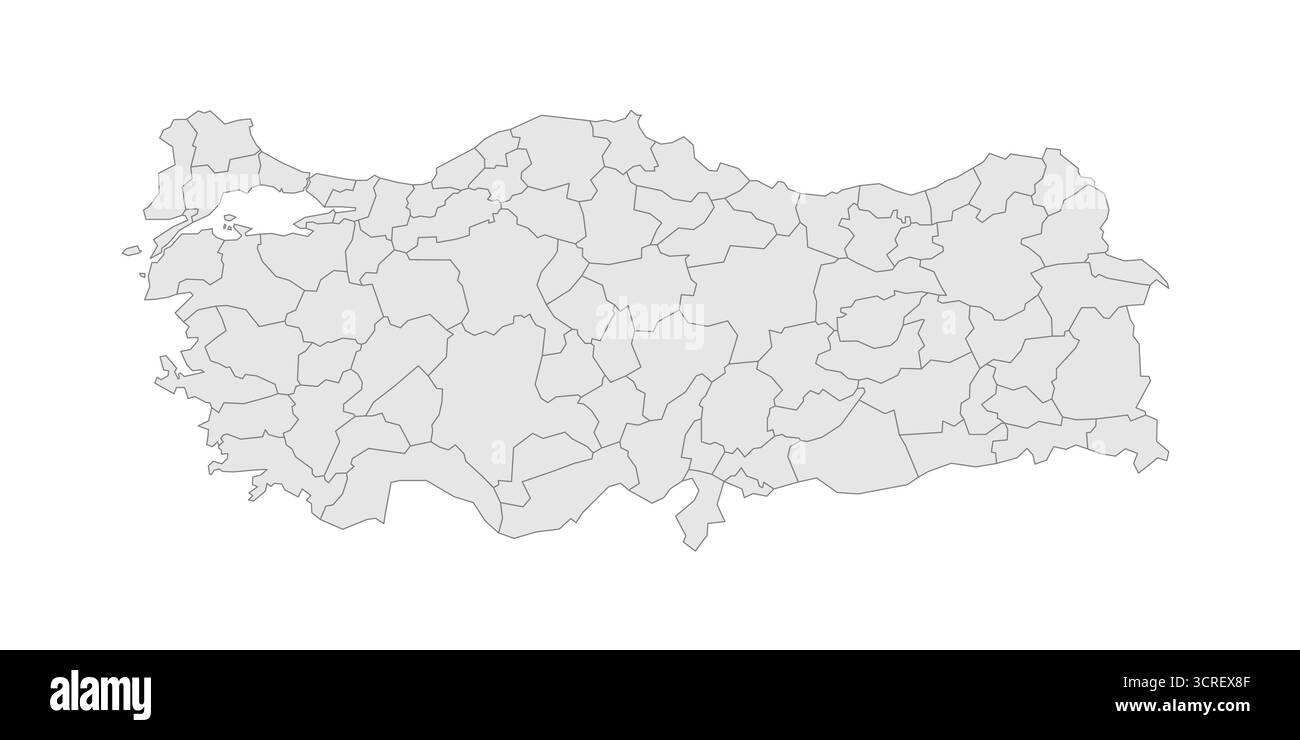 Politische Landkarte der Verwaltungsbereiche der Türkei - Provinzen. Grau leerer Vektor bearbeitbare Karte EPS. Stock Vektor
