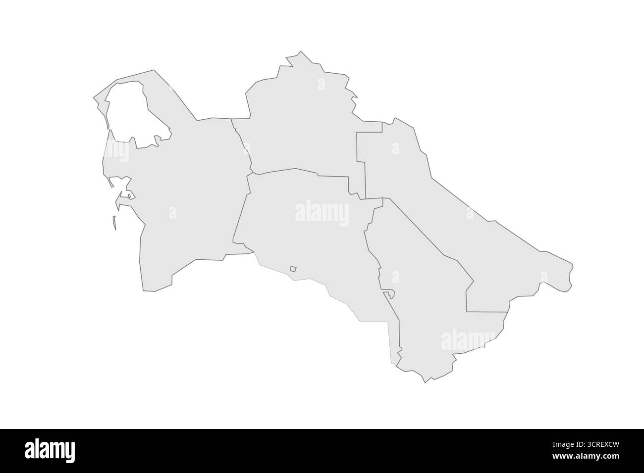 Turkmenistan politische Karte der Verwaltungsbereiche - Regionen und Hauptstadtbezirk Aschgabat. Grau leerer Vektor bearbeitbare Karte EPS. Stock Vektor