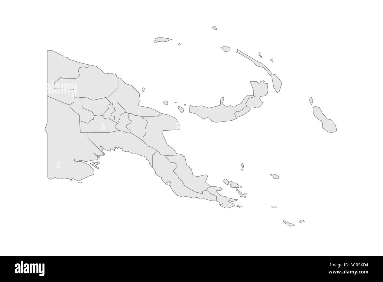 Papua-Neuguinea politische Karte der Verwaltungsbereiche - Provinzen, autonome Region und nationaler Hauptstadtbezirk. Grau leerer Vektor bearbeitbare Karte EPS. Stock Vektor