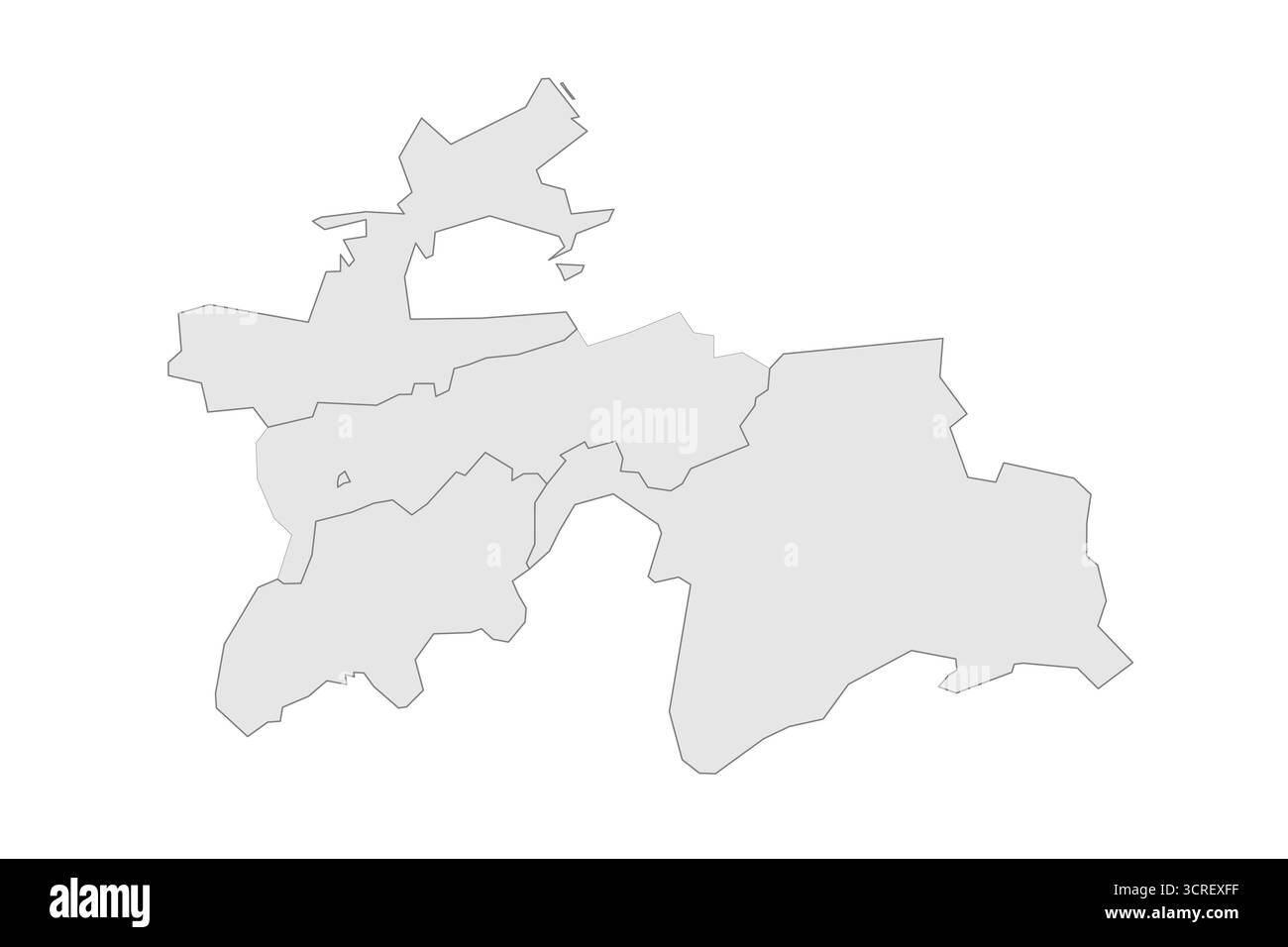 Tadschikistan politische Karte der Verwaltungseinheiten - Regionen, autonome Region Gorno-Badakhshan, Bezirke der republikanischen Unterordnung und Hauptstadt Dushanbe. Leere graue Karte Stock Vektor