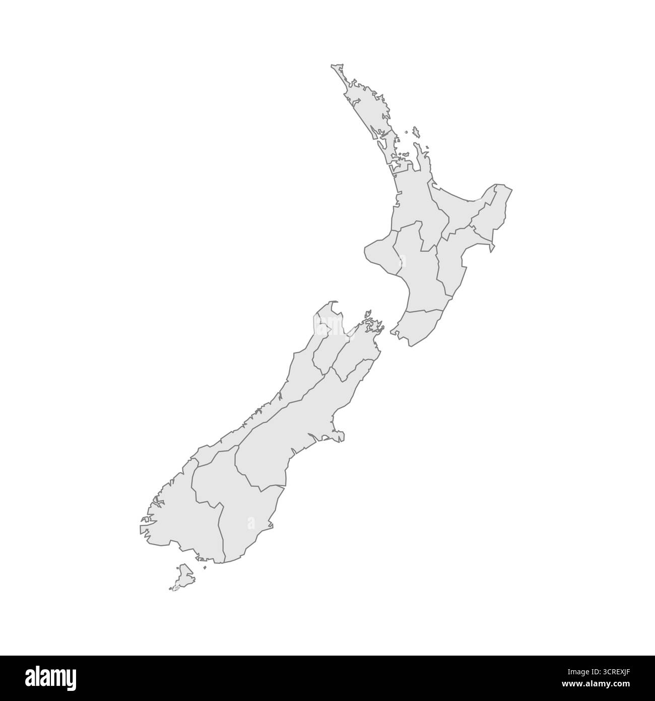 Neuseeländische politische Karte der Verwaltungsbereiche - Regionen. Grau leerer Vektor bearbeitbare Karte EPS. Stock Vektor