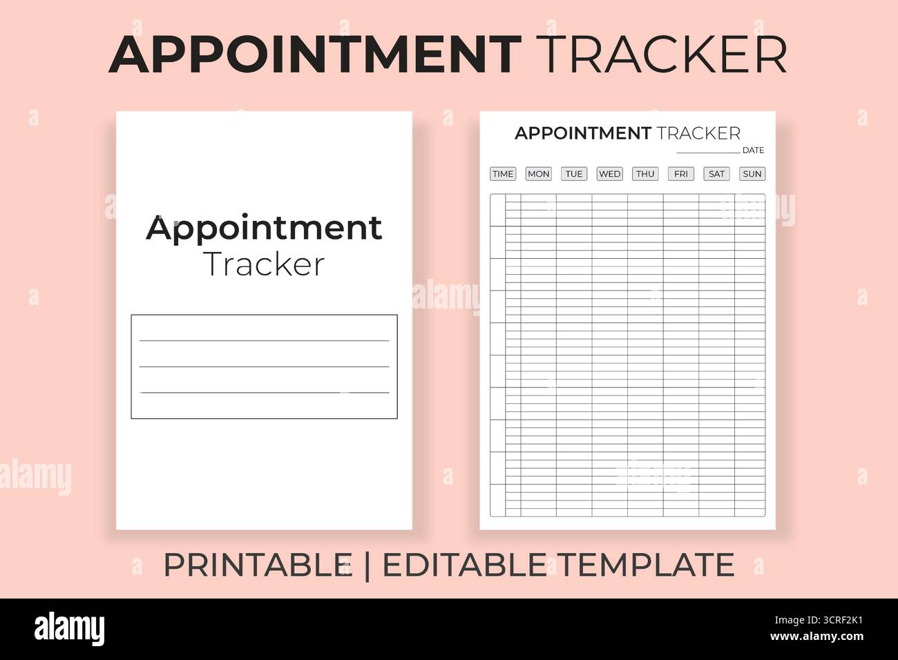 Eine Terminverfolgung-Vorlage, druckbares Tages- und Wochenzeitprotokoll, editierbarer Terminplanplanplanplaner, KDP Interior Stock Vektor
