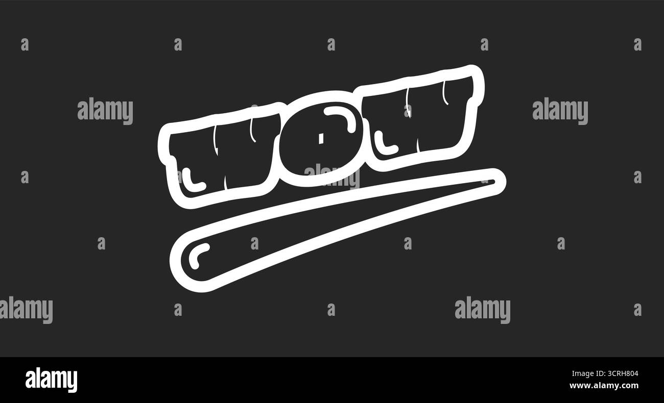 WOW Interjektion Retro Black Outline Social Media Phrase Stock Vektor