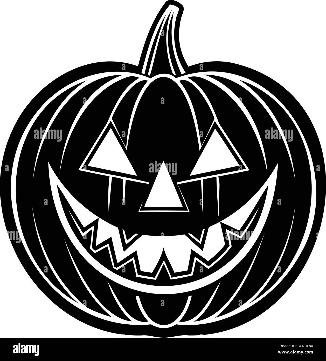 Vektor-Silhouette eines geschnitzten Halloween-Kürbis-Jack mit einem gruseligen lächelnden Gesicht. Minimalistisches und klares Design, perfekt für saisonale Logos, Aufkleber und Stock Vektor