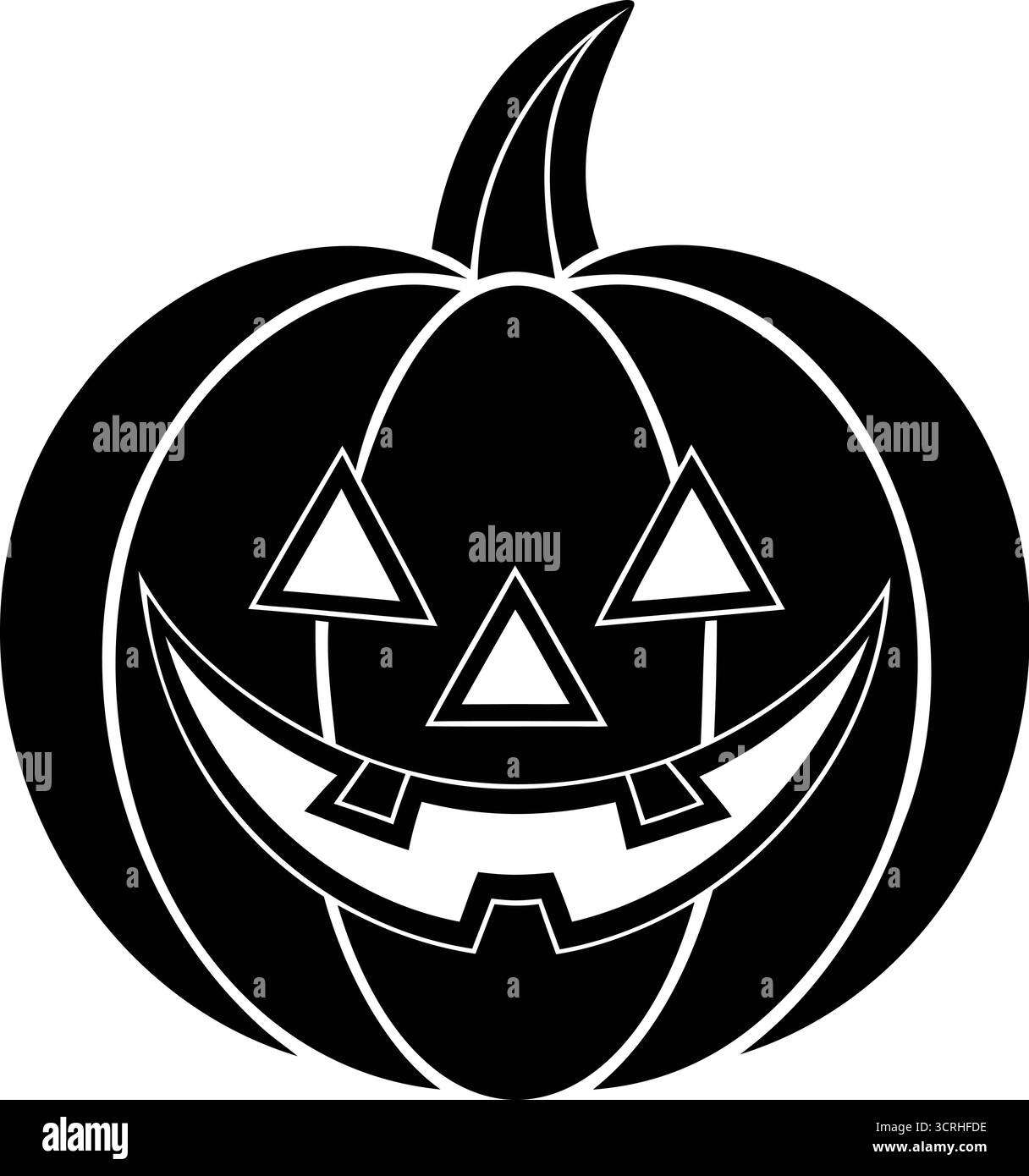 Vektor-Silhouette eines geschnitzten Halloween-Kürbis-Jack mit einem gruseligen lächelnden Gesicht. Minimalistisches und klares Design, perfekt für saisonale Logos, Aufkleber und Stock Vektor