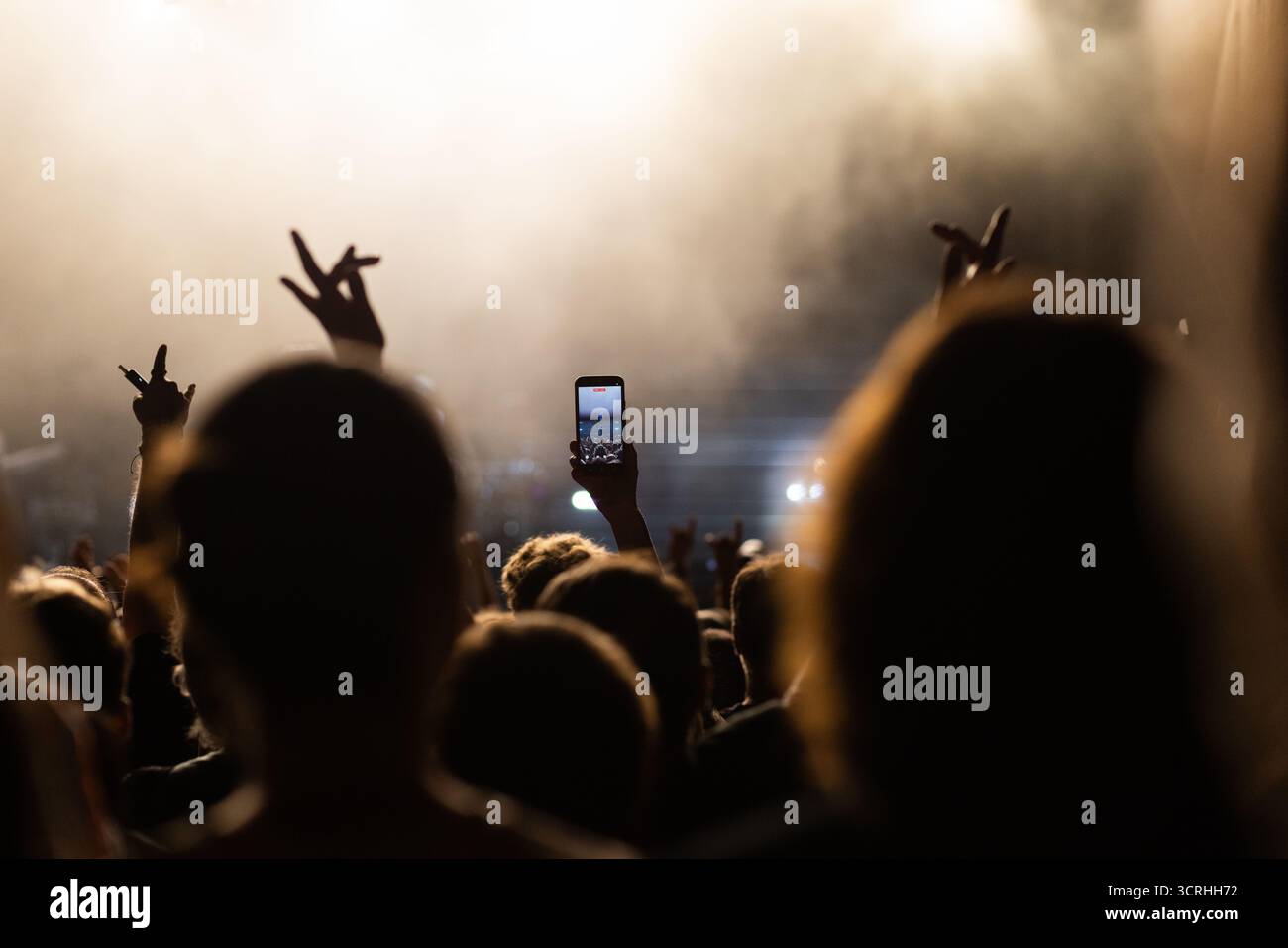 Die Menge hat Spaß beim Konzert-Sommermusikfestival Stockfoto