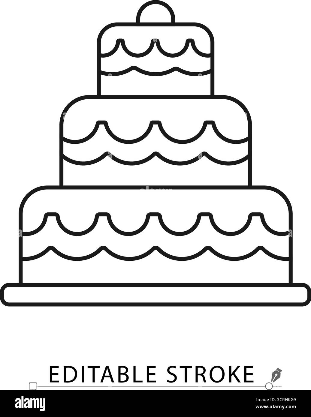 Eine Hochzeitstorte-Ikone im minimalistischen Linienstil mit bearbeitbarem Strich. Hochzeitsdessert, Festessen, Geburtstagsfeier süß, Bäckerei Gebäck Stock Vektor