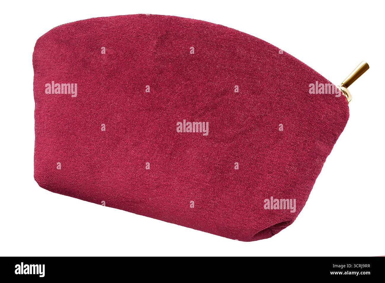 Samtbrauner Beutel mit Reißverschluss isoliert auf weißem Hintergrund Stockfoto