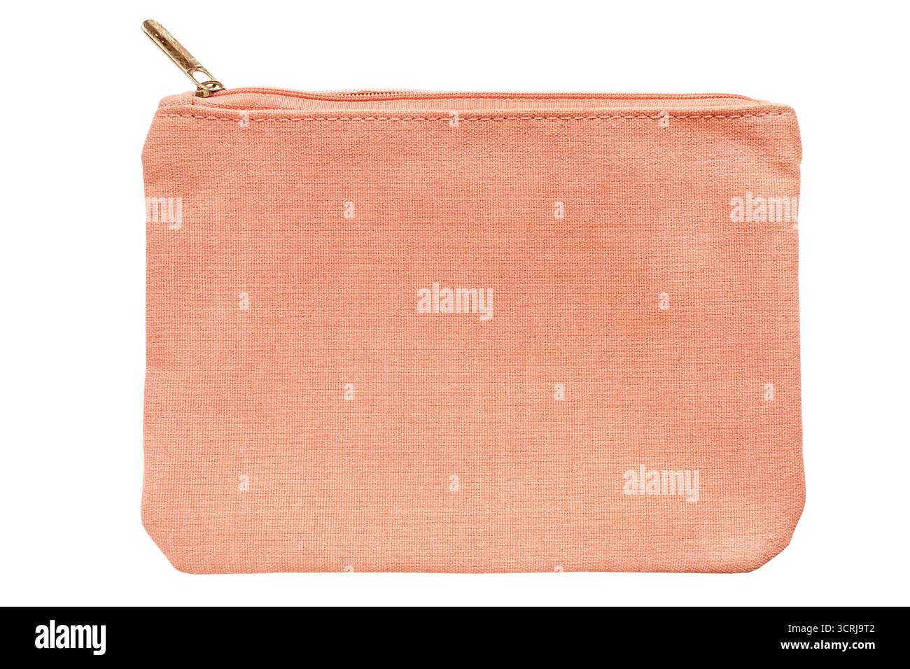 Pfirsichfarbene Baumwollstofftasche mit Reißverschluss isoliert auf weißem Hintergrund Stockfoto