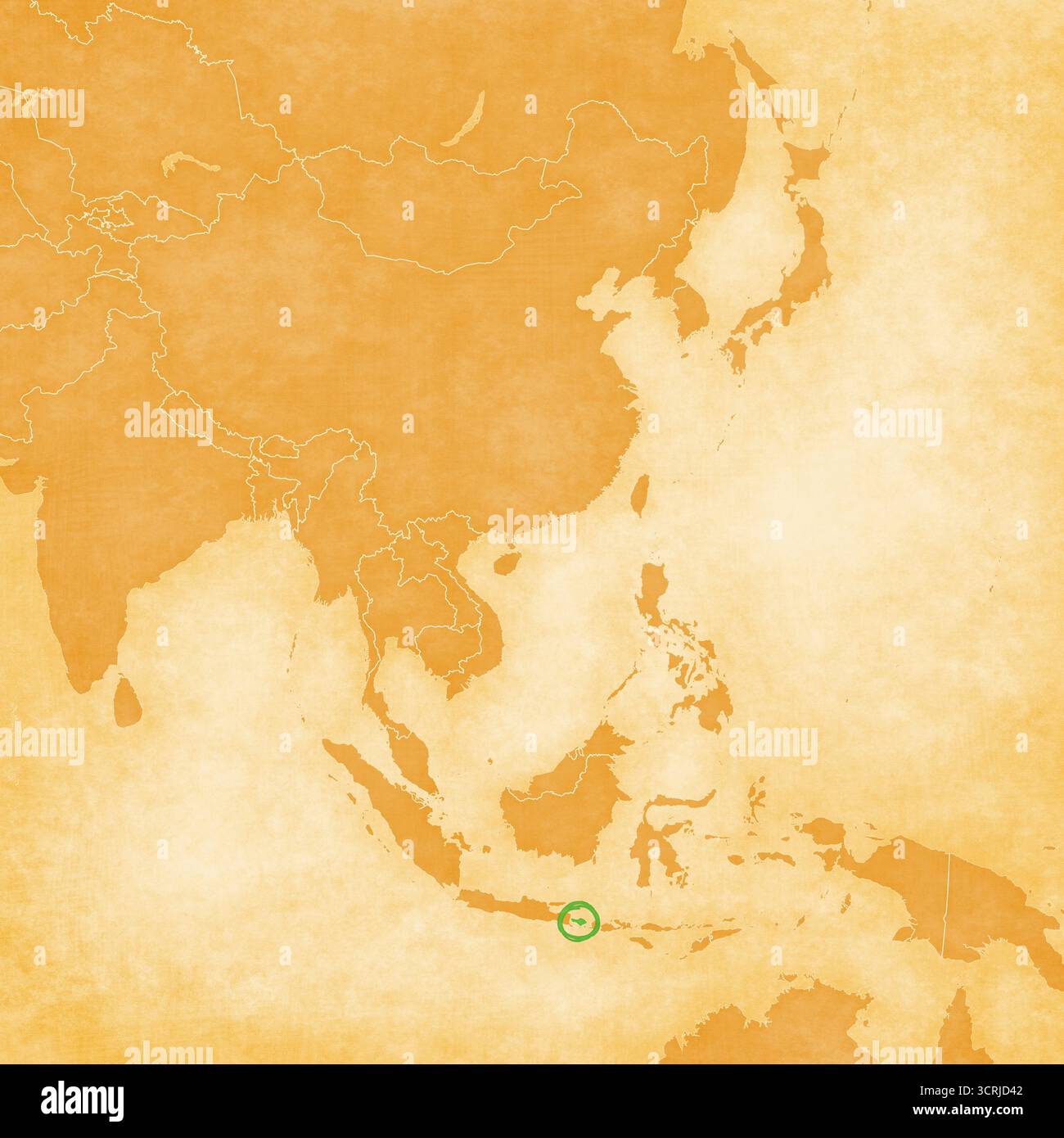 Bali auf einer ockerfarbenen Retro-Karte Ostasiens auf altem Vintage-Papier. Stockfoto