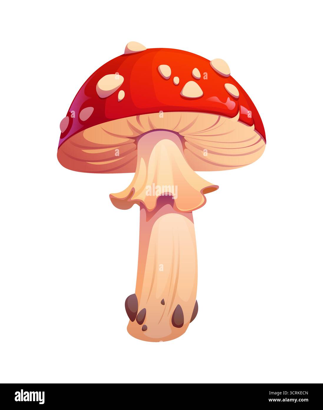 Cartoon Herbstsaison Fliege Agaren- oder Amanita-Pilze mit roter Kappe und weißen Flecken. Isolierter Vektor giftige Pilzpflanze für Hexentränke, unheimliches Symbol von Halloween, gruselige Folklore Stock Vektor