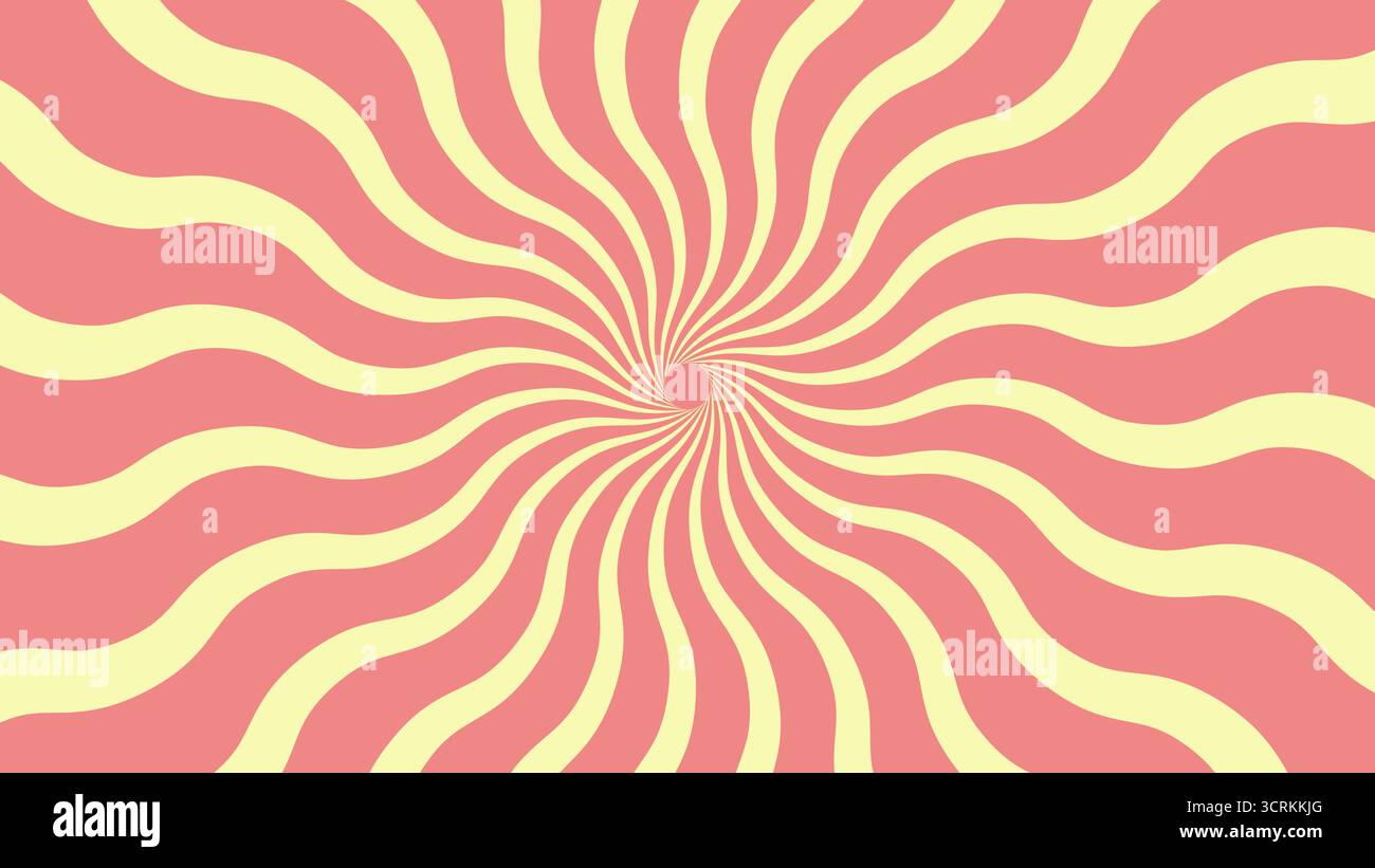 Lebendige abstrakte Sonnenspirale mit gewellten Retro-Linien in Pastellgelb und Korallen, ideal für Vintage- oder psychedelische Designs, Vektor-Illustration Stock Vektor