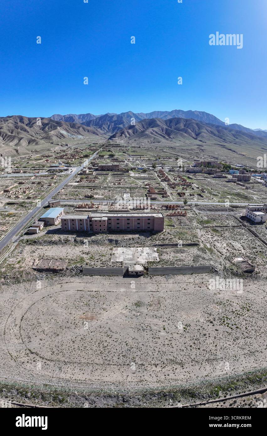 Luftaufnahmen der Boluozhuanjing Film- und Fernsehbasis in Jiuquan, Provinz Gansu Stockfoto