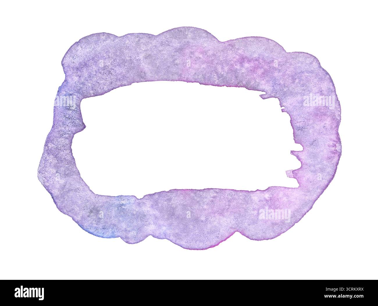 Abstrakter, unregelmäßiger, violetter Rahmen mit strukturiertem Rand in weichem künstlerischem Stil. Stockfoto