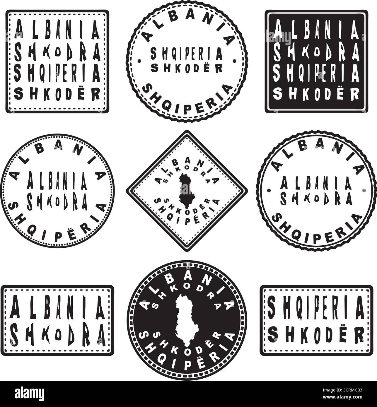 Albanien Shkodra Round Seal Map Design Stock Vektor