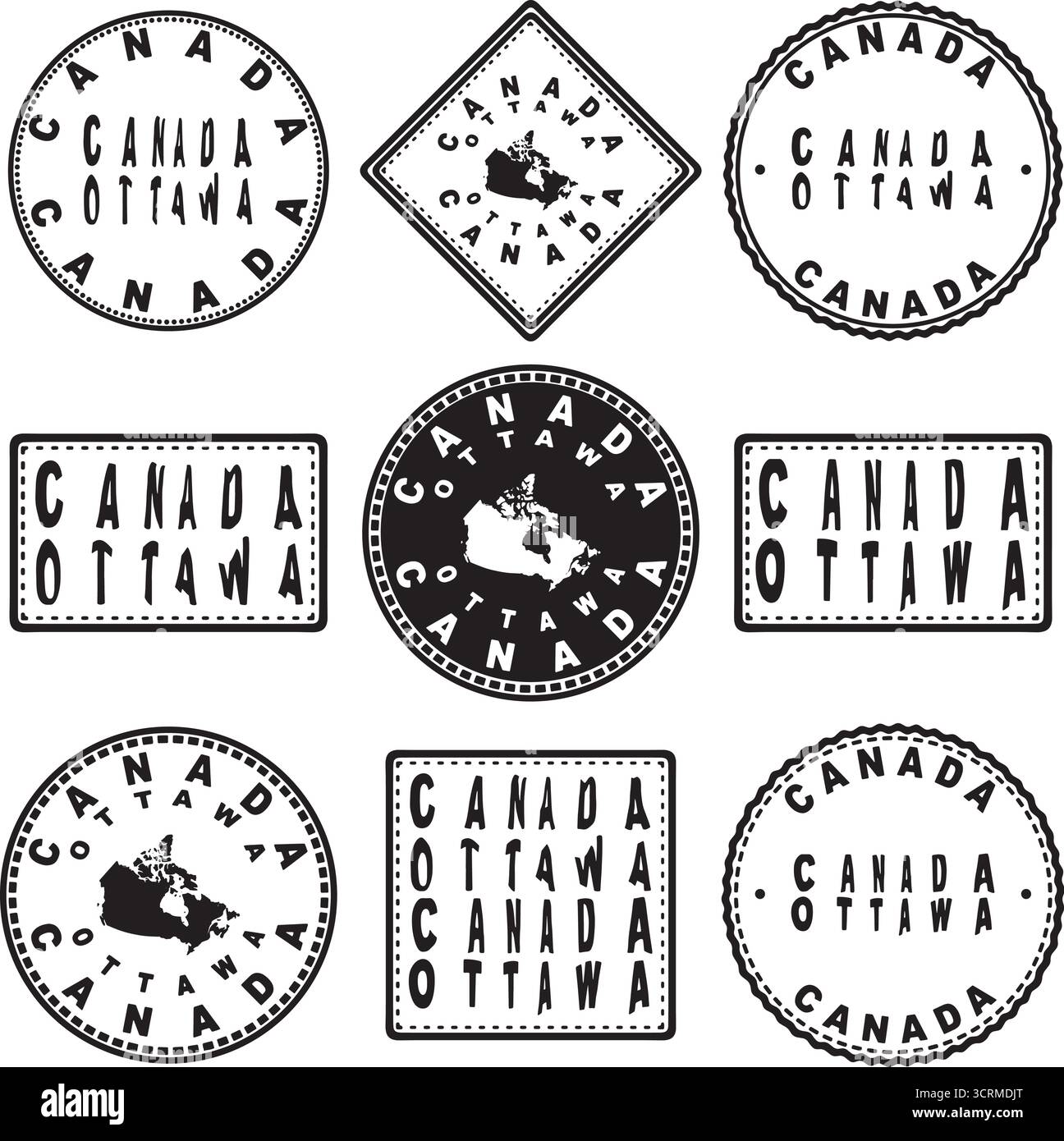 Kanada Ottawa Round Seal Map Design Stock Vektor