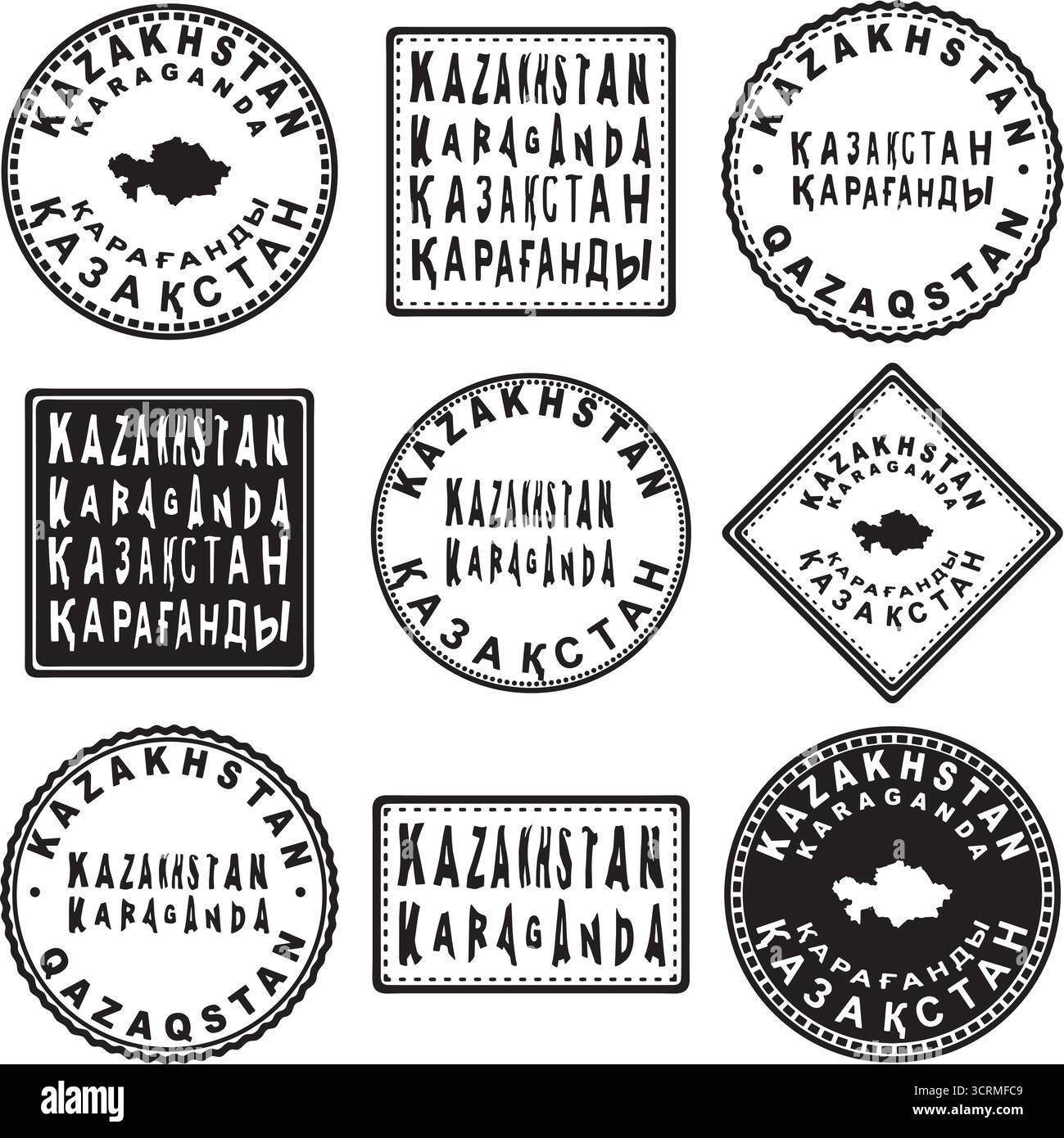 Kasachstan Karaganda Round Seal Map Design Stock Vektor