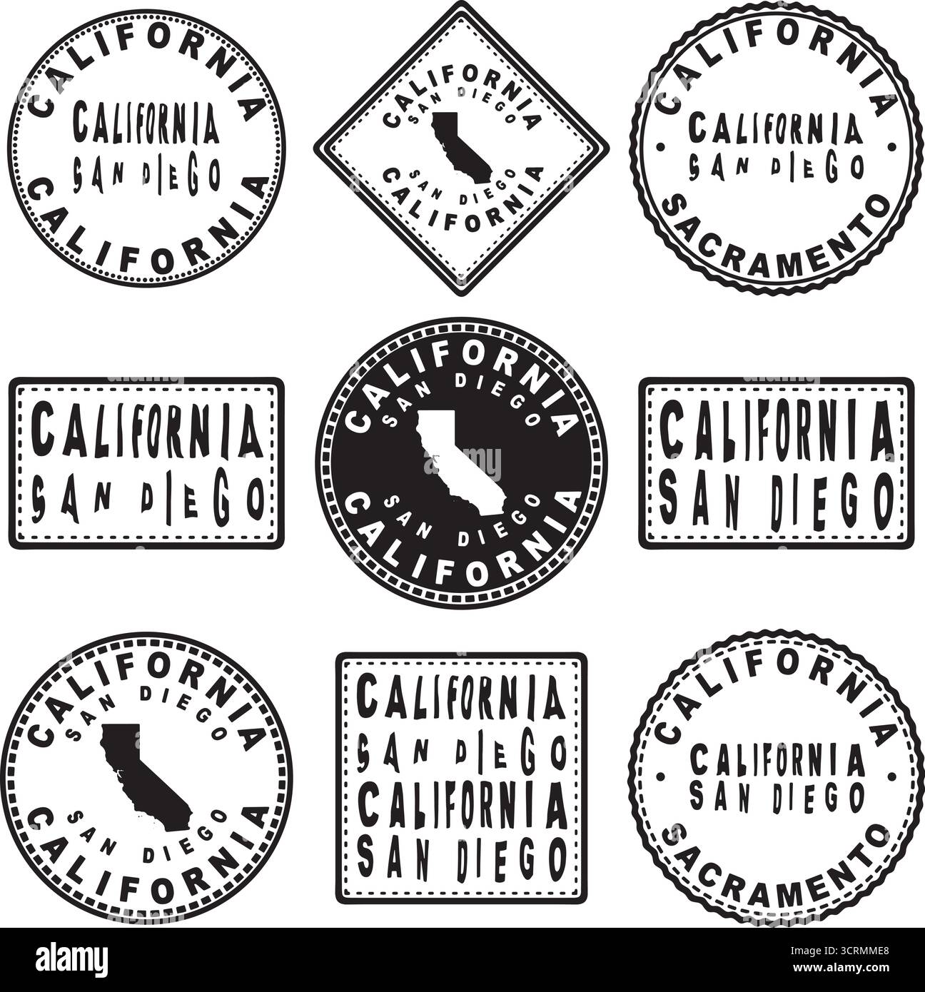 California San Diego Round Seal Map Design Stock Vektor
