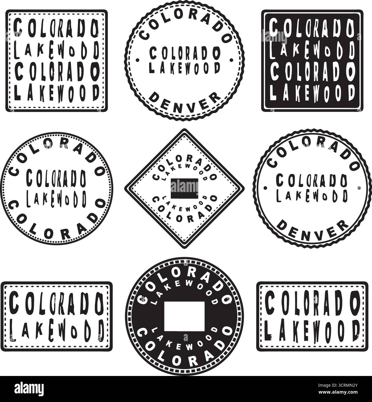 Colorado Lakewood Round Seal Map Design Stock Vektor
