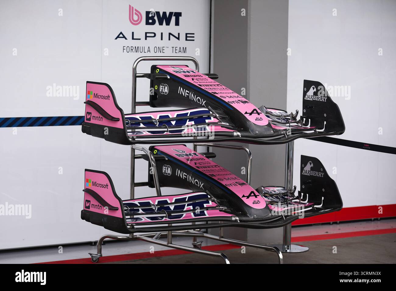 Alpine F1 Team A525, mechanischer Frontflügel beim Formel 1 Grand Prix von Singapur 2025, 18. Runde der FIA Formel 1 Weltmeisterschaft 2025 vom 3. Bis 5. Oktober 2025 auf dem Marina Bay Street Circuit in Singapur Stockfoto