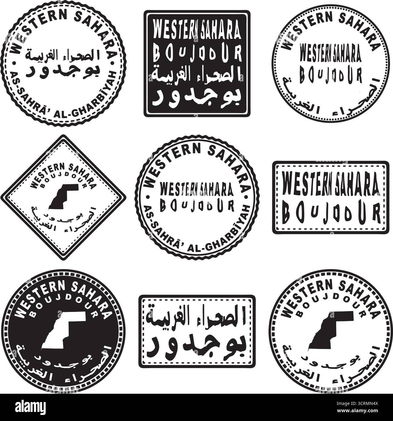 Western Sahara Boujdour Round Seal Map Design Stock Vektor