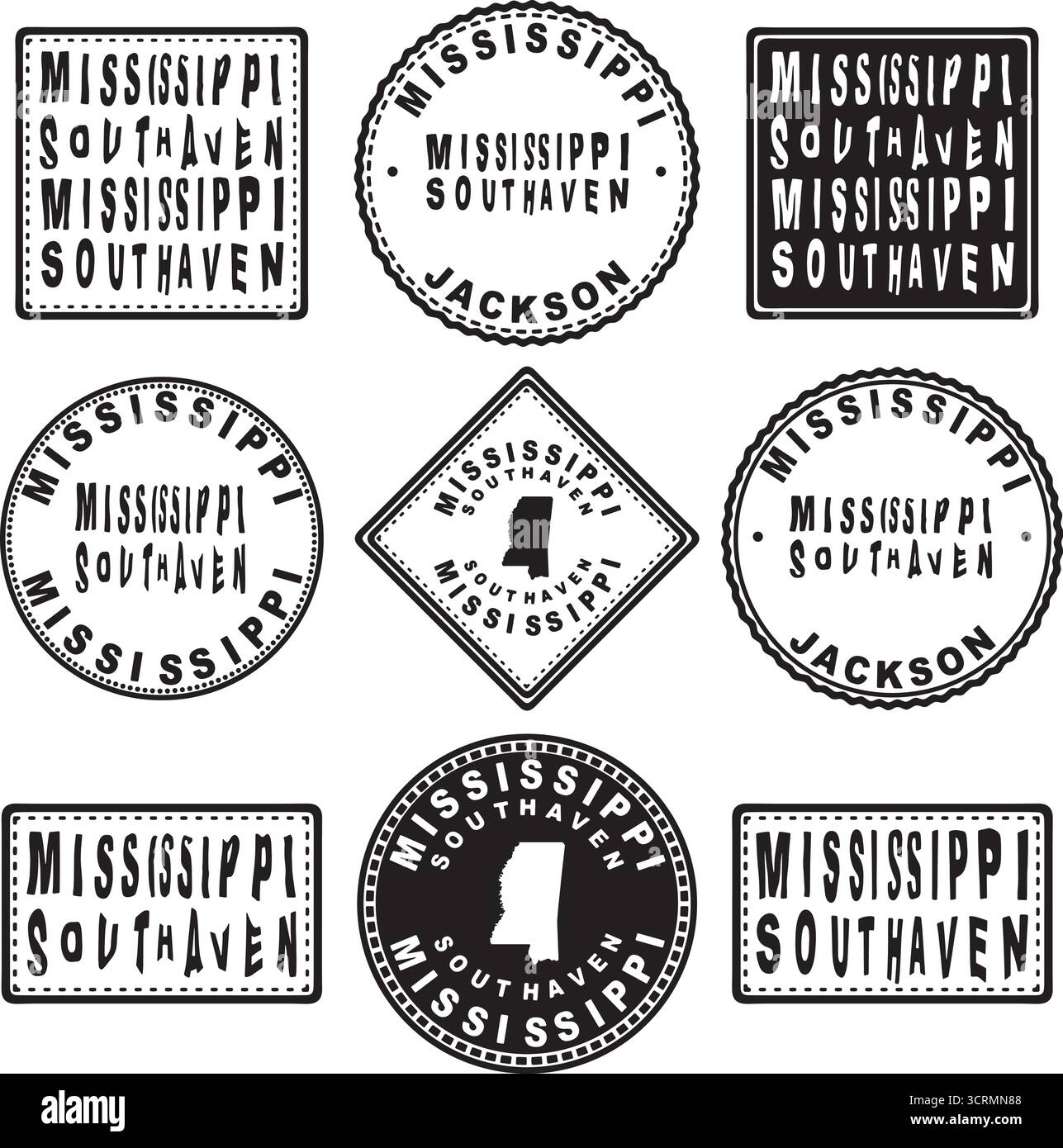 Mississippi Southaven Round Seal Map Design Stock Vektor