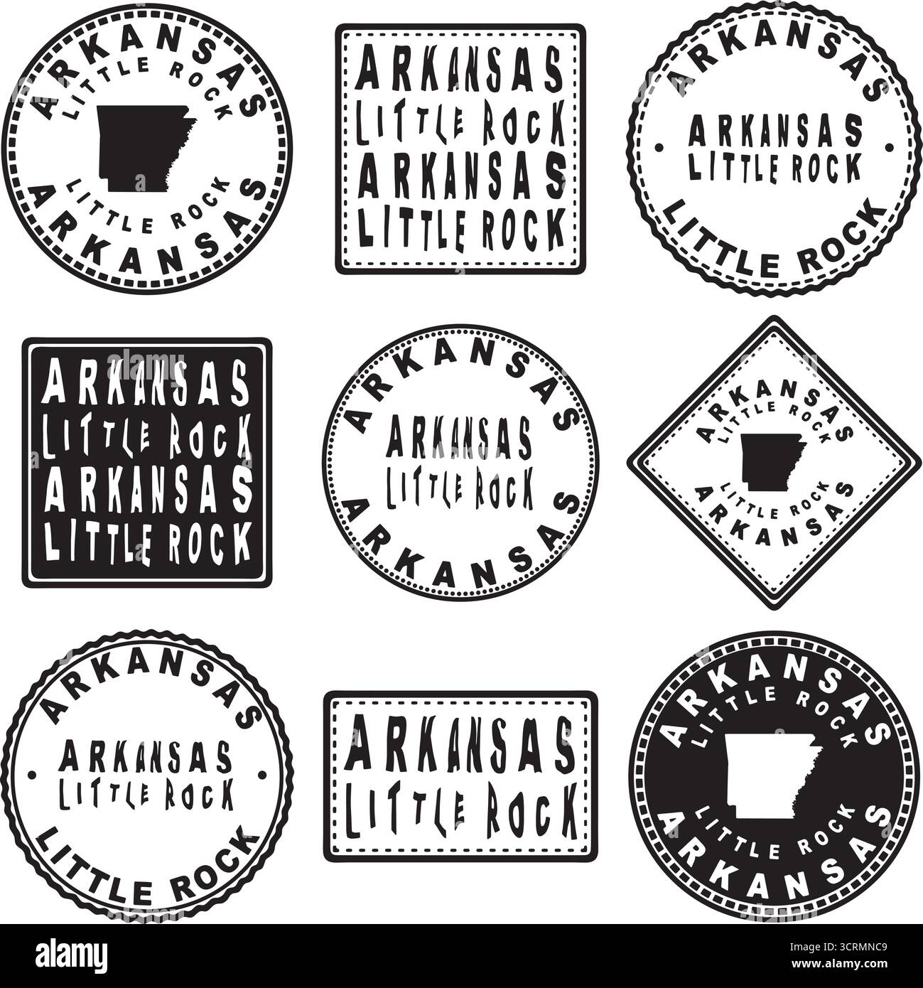 Arkansas Little Rock Round Seal Map Design Stock Vektor