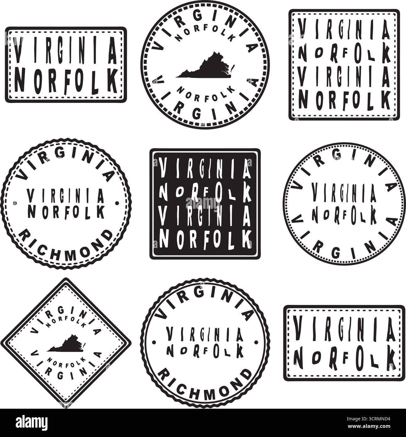 Virginia Norfolk Round Seal Map Design Stock Vektor