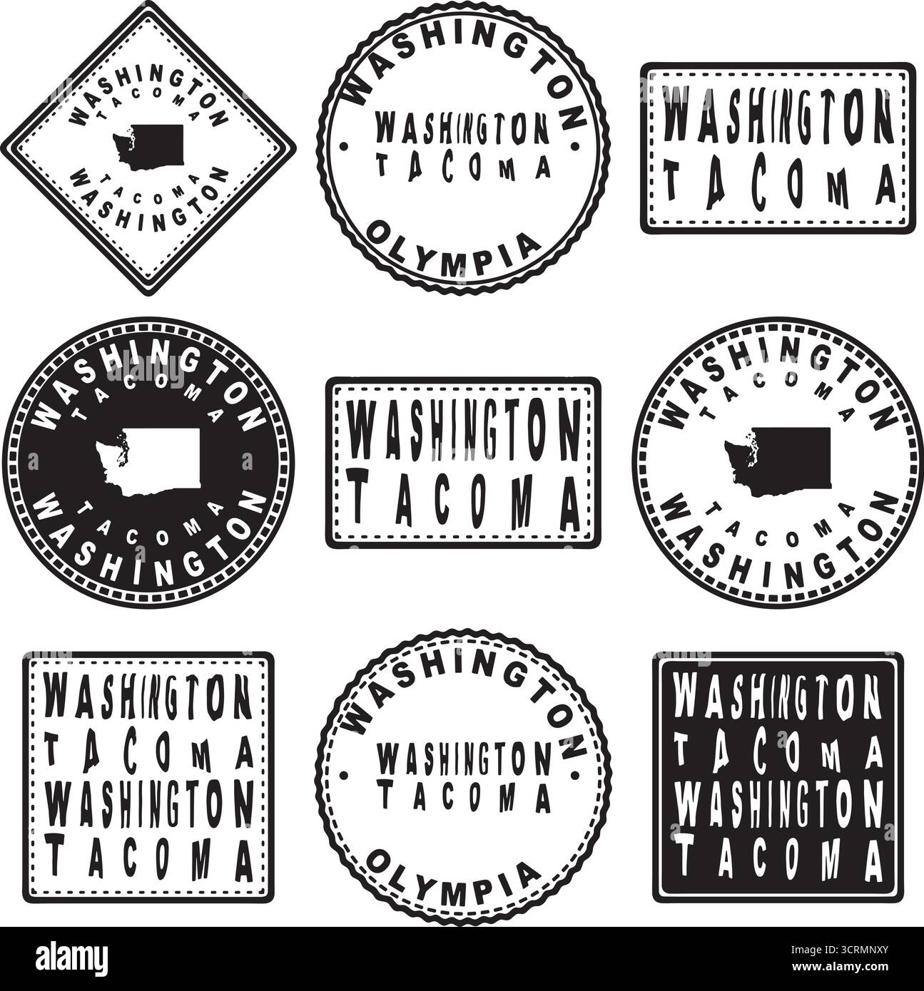 Washington Tacoma Round Seal Map Design Stock Vektor