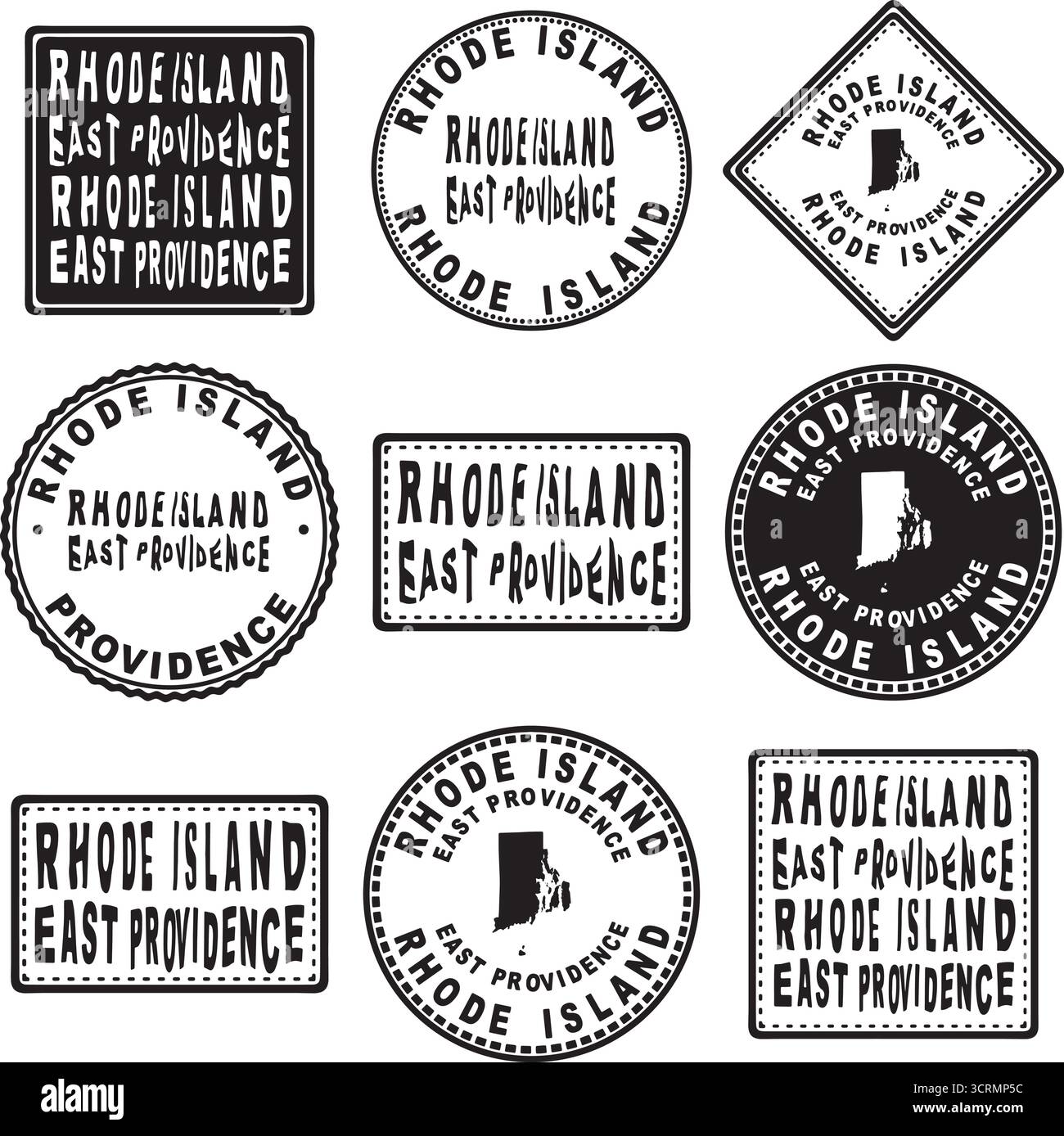 Rhode Island East Providence Round Seal Map Design Stock Vektor