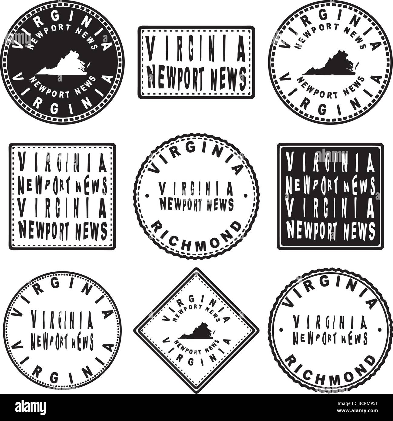Virginia Newport News Round Seal Map Design Stock Vektor