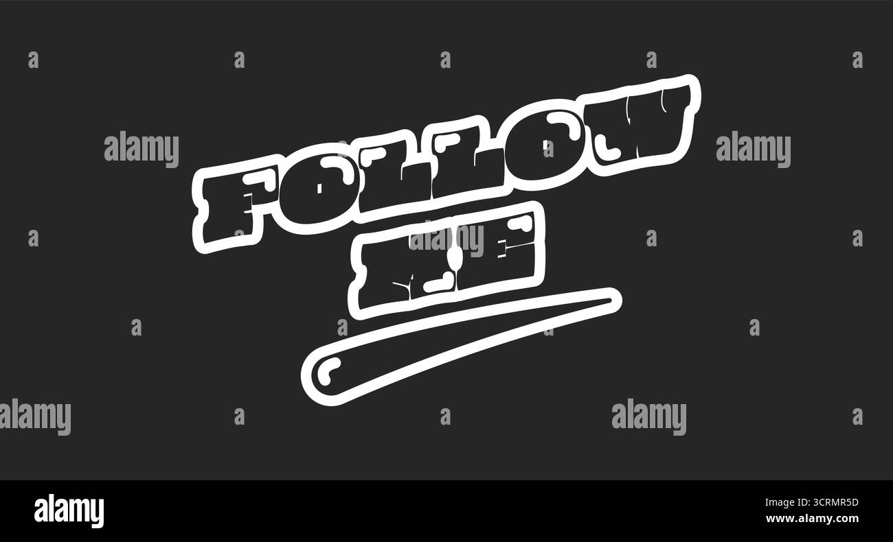 Folgen Sie mir im Retro-Stil mit schwarzer Umrisse für soziale Medien Stock Vektor