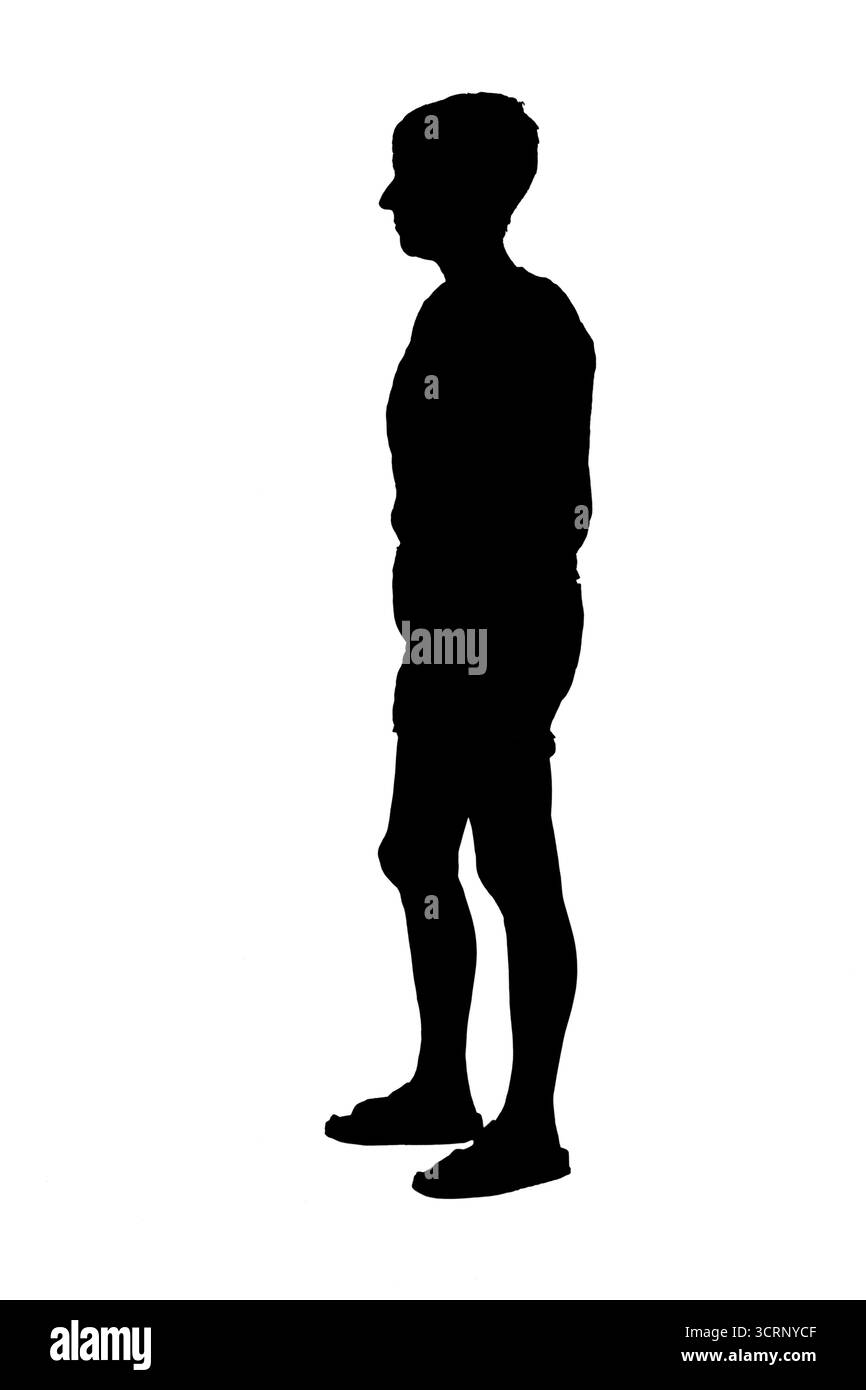 Silhouette der Seitenansicht einer Vollporträt-Frau auf weißem Hintergrund Stockfoto