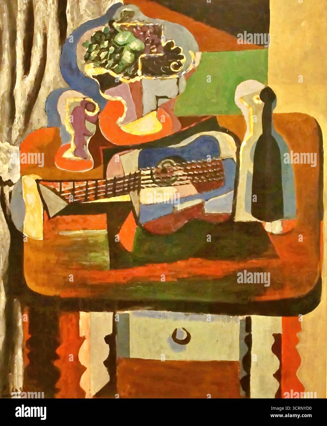 Pablo Picasso, Glas, Blumenstrauß, Gitarre und Flasche, 1919 Stock Vektor