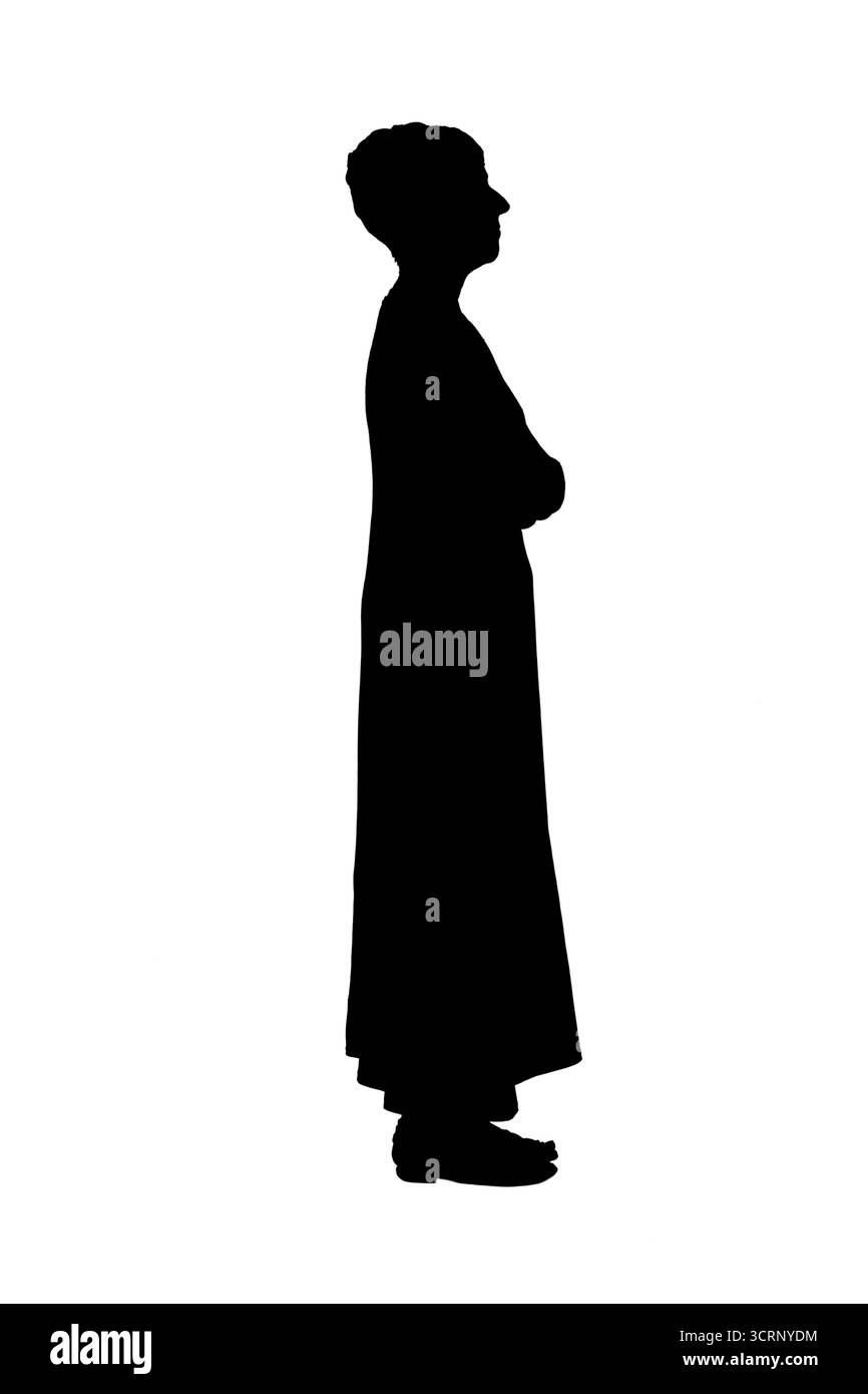 Silhouette der Seitenansicht der erwachsenen Frauenarme überkreuzt Stockfoto