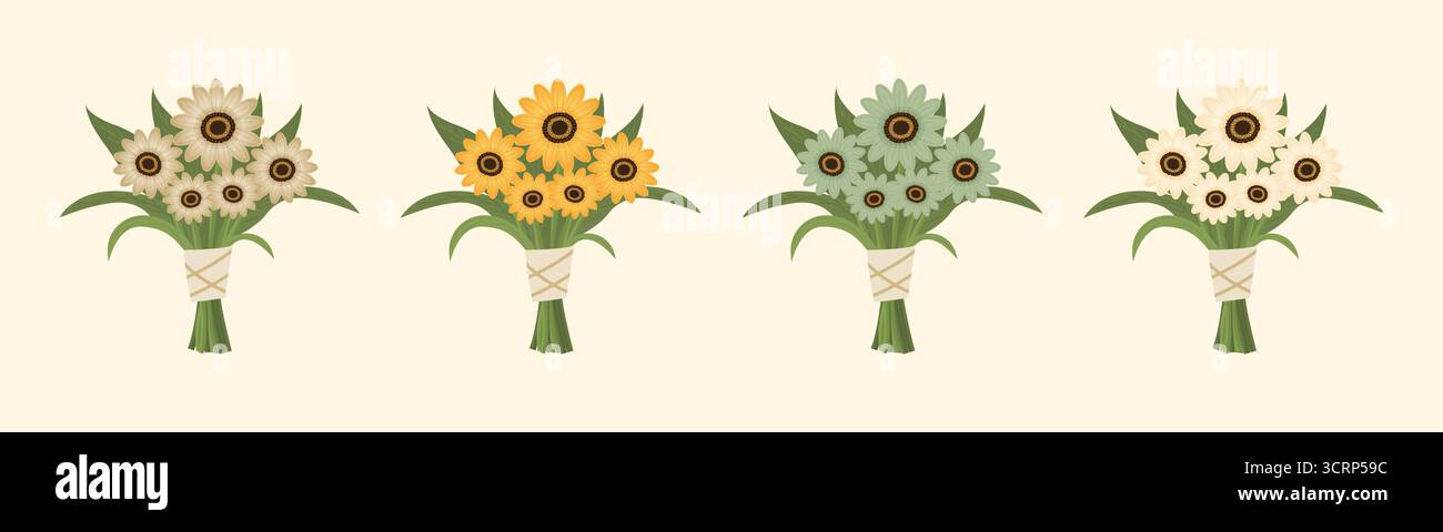 Blumenstrauß Set Vektor-Illustration. Stock Vektor