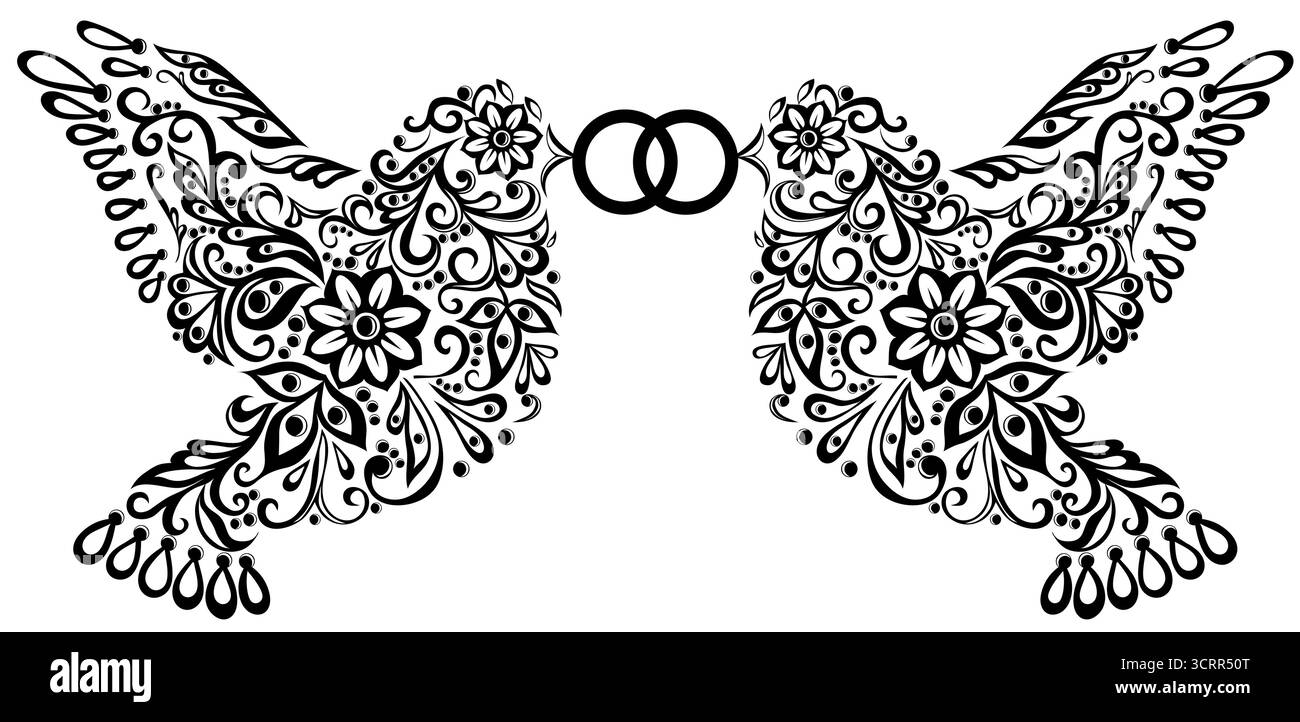 Hochzeitsclipart, Silhouette von zwei Vögeln Stock Vektor