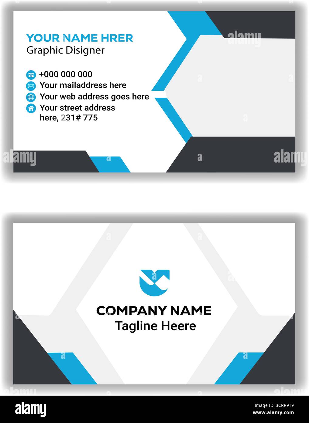 Professionelle Corporate Visitenkarte Moderne Visitenkarten-Vorlage in Blau und Schwarz Stock Vektor