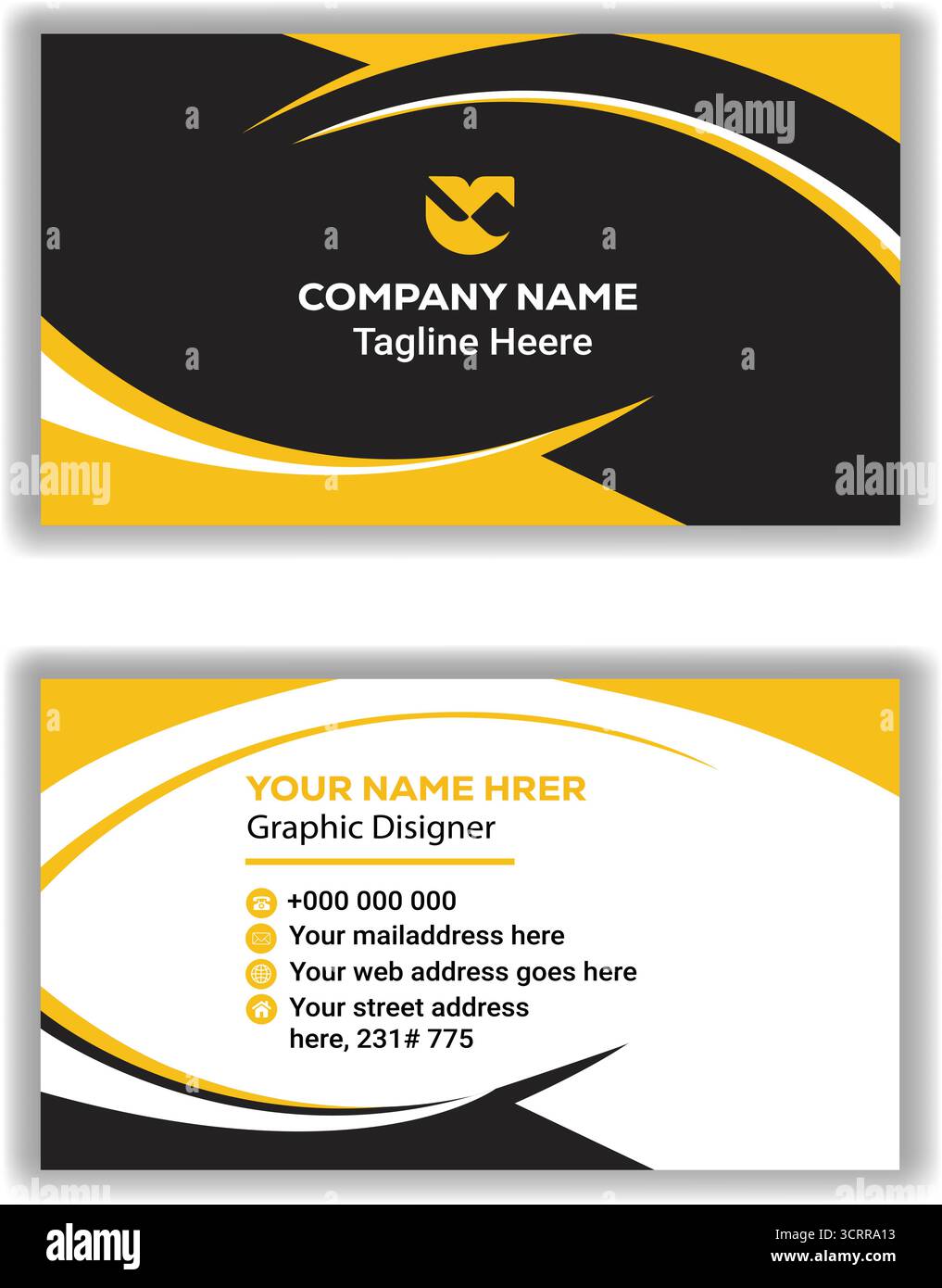 Stilvolle Corporate Visitenkarte | Layout der Professional Visitenkarte in Gelb und Schwarz Stock Vektor