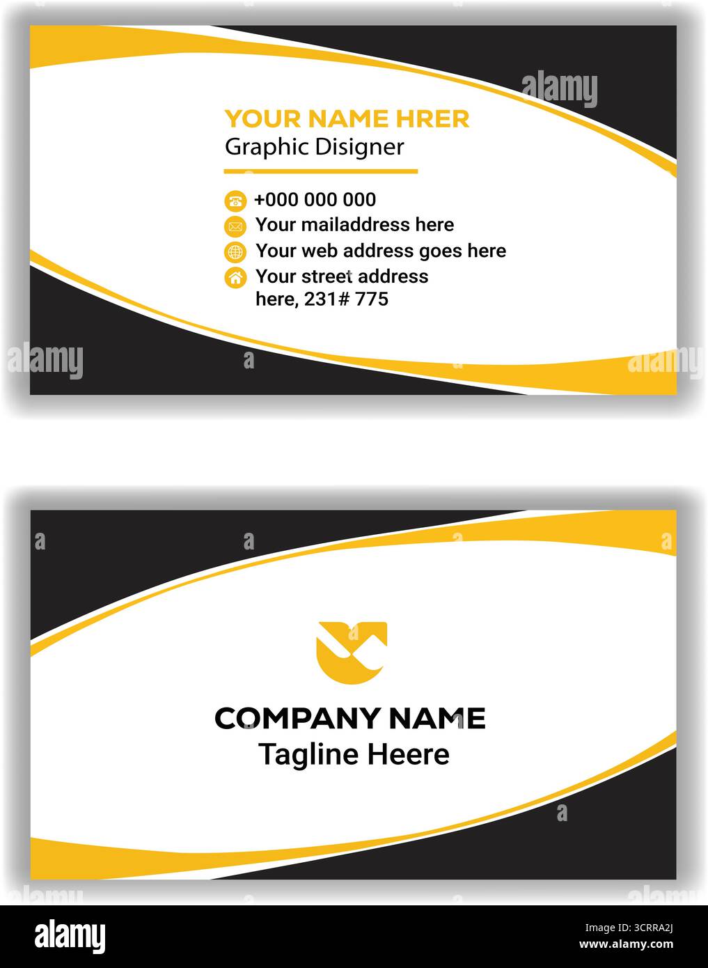 Moderne Agentur Visitenkarte | schlanke schwarz-gelbe Visitenkarte Vektor Illustration Stock Vektor