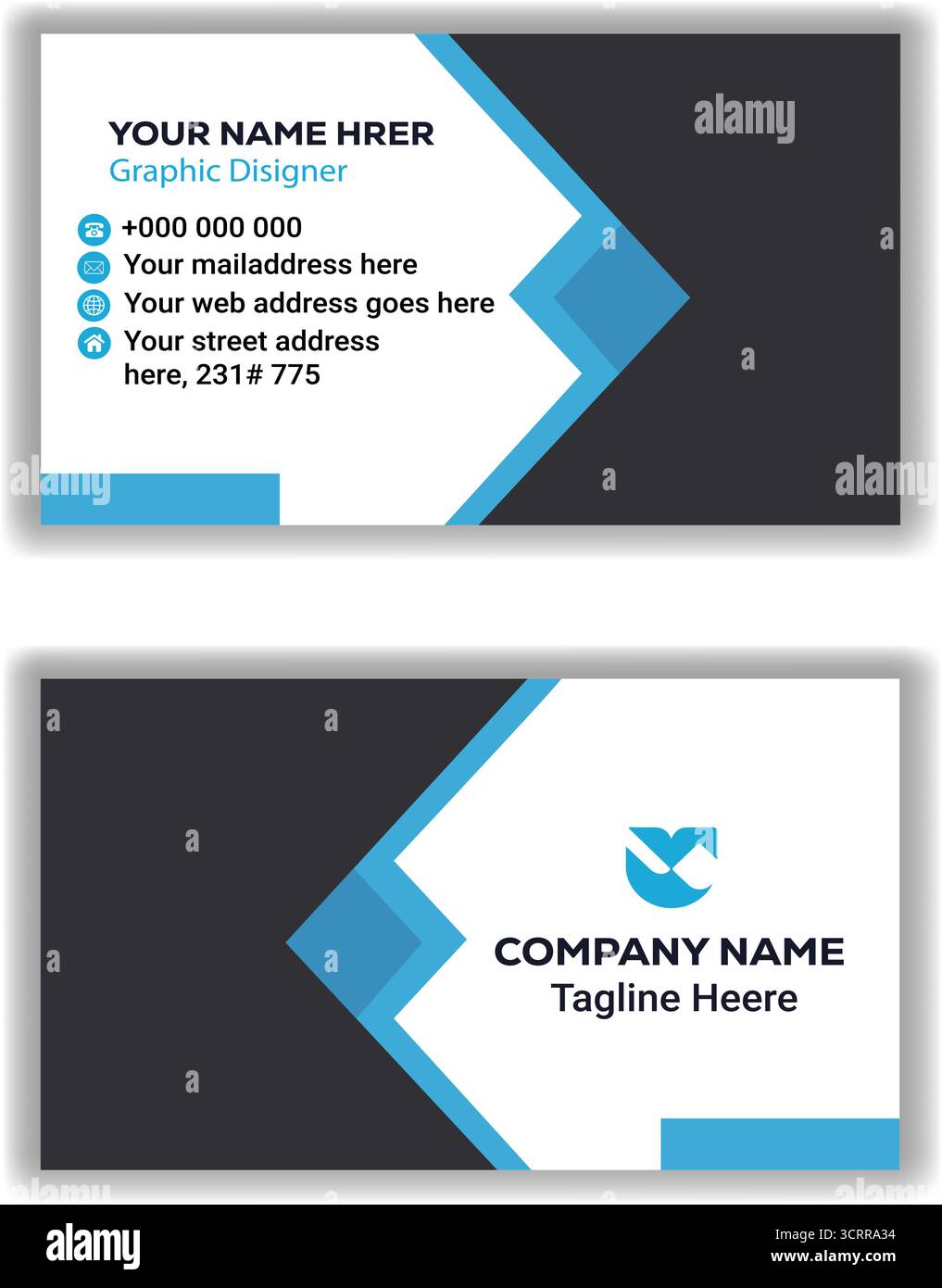 Einfache und stilvolle blaue Business Card Moderne Visitenkarte für Firmenbranding Stock Vektor