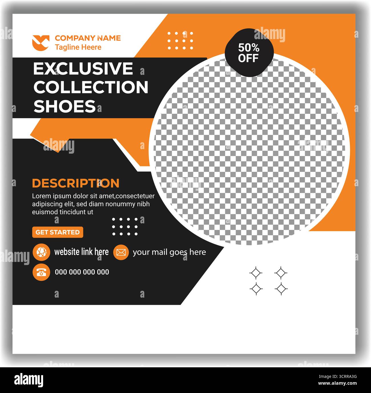 Moderne Schuhe Sale Social Media Post Template stylisches Banner-Design für Schuhe in Orange und Schwarz Stock Vektor