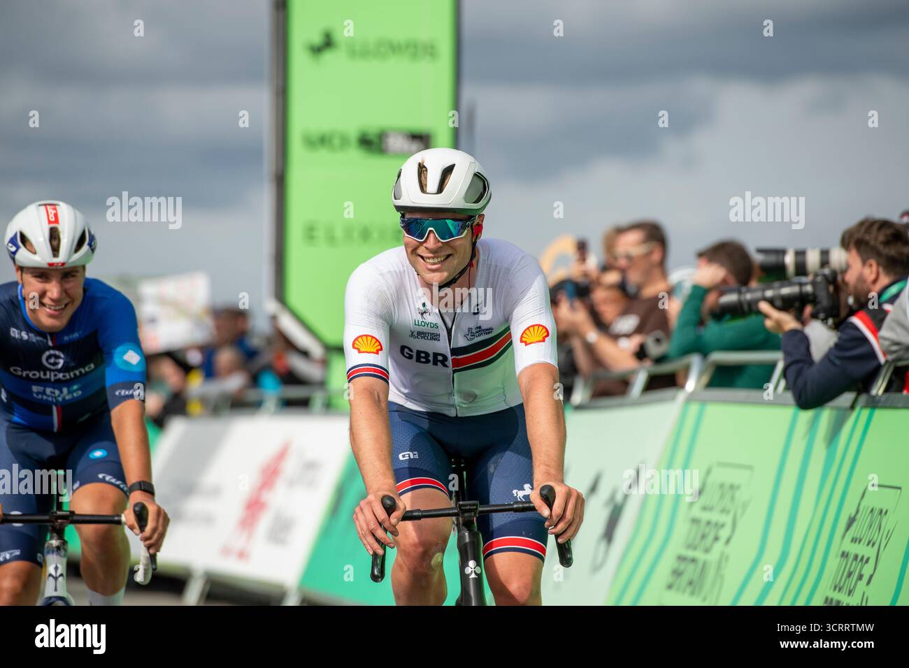 21. Tour durch Großbritannien 2025, Stage 5. The Tumble, Abergavenny, Wales, Großbritannien. Josh Charlton reitet für Team GB Stockfoto
