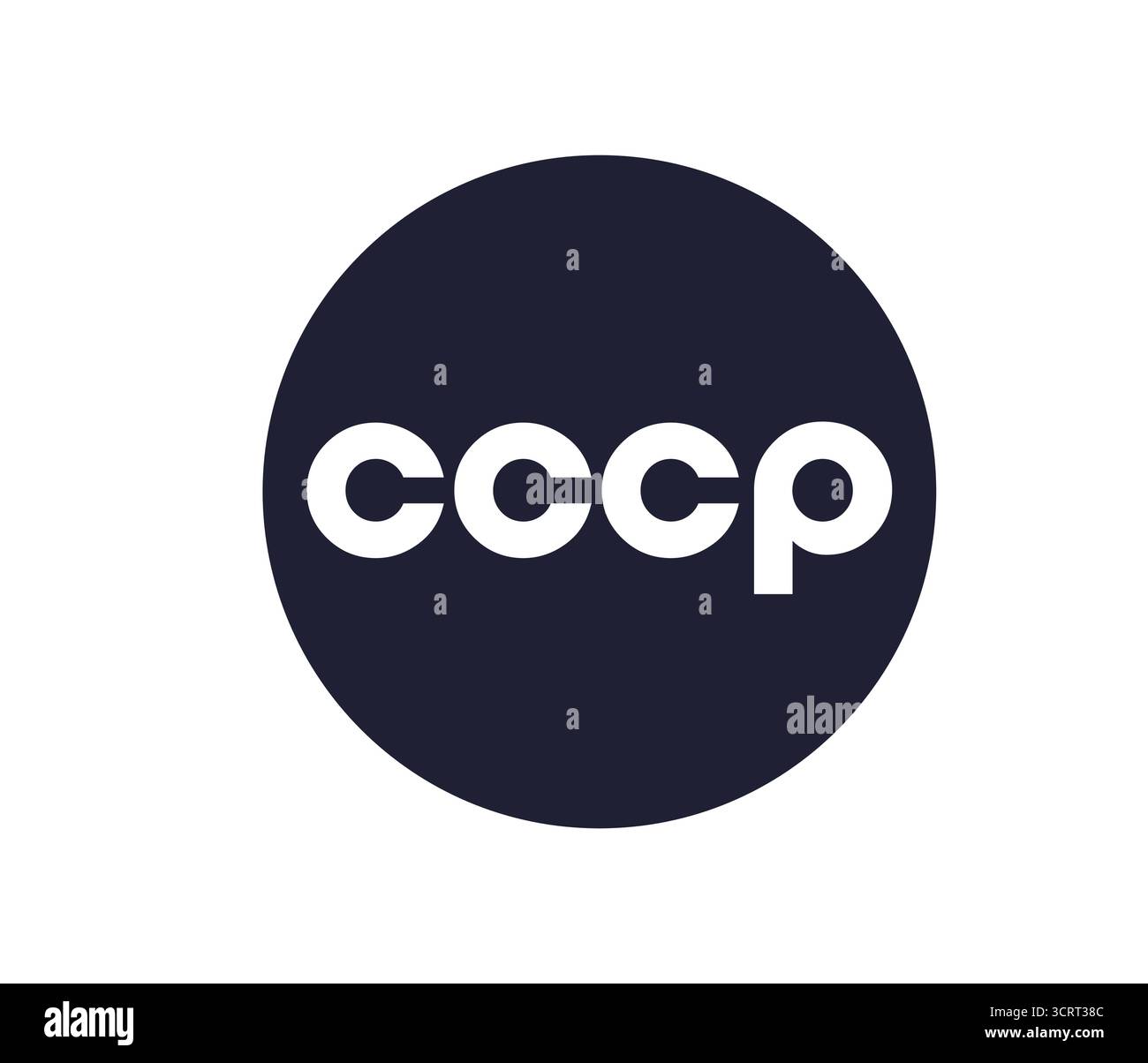 Das Bild zeigt ein kreisförmiges Logo mit dunkelblauem Hintergrund. Der Text "СССР" (kyrillisch für die UdSSR, für die Sowjetunion) Stock Vektor