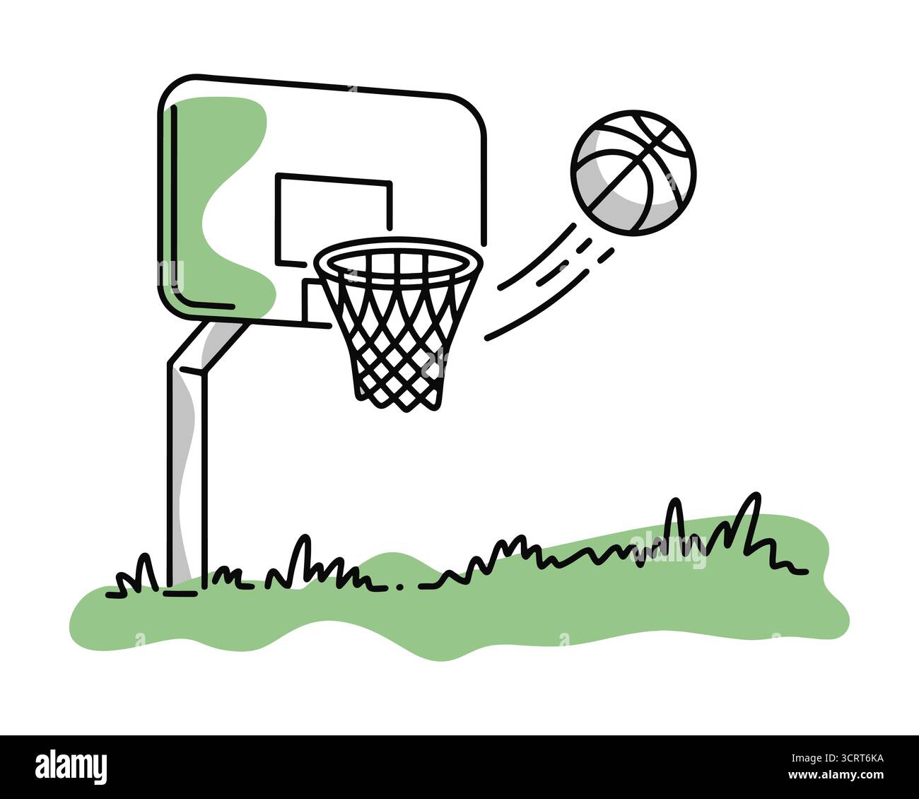 Basketball im Flug in Richtung Basketball Illustration mit im Freien grasbewachsenem Hintergrund Stock Vektor