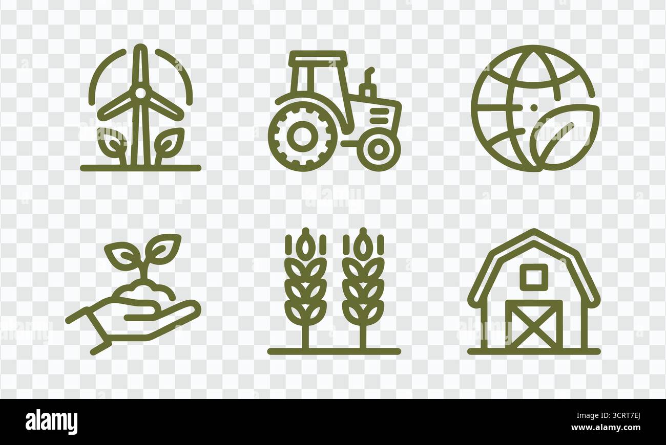 Nachhaltige Landwirtschaft und Landwirtschaft Symbole Linie Set Vektor Illustration isoliert Stock Vektor