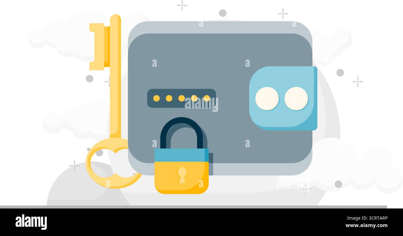 Zugriff auf digitale Geldbörse, digitale Geldbörse mit einem Passwort gesichert Stock Vektor