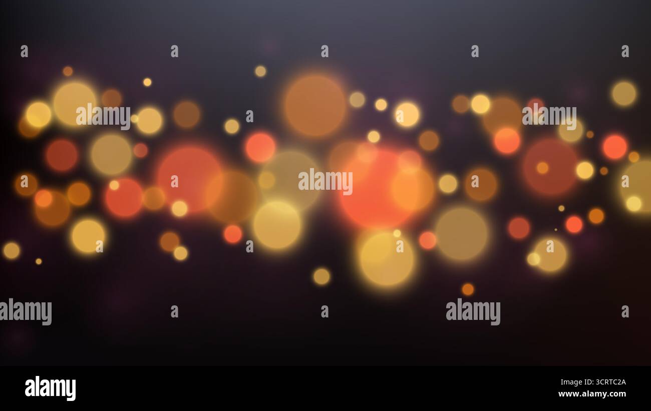 Abstrakter Hintergrund mit warmen Bokeh-Lichtern, die in goldenen Bernsteintönen in einer dunklen Nachtumgebung leuchten, die an eine festliche Feiertagsatmosphäre mit verschwommener Zigarre erinnert Stock Vektor